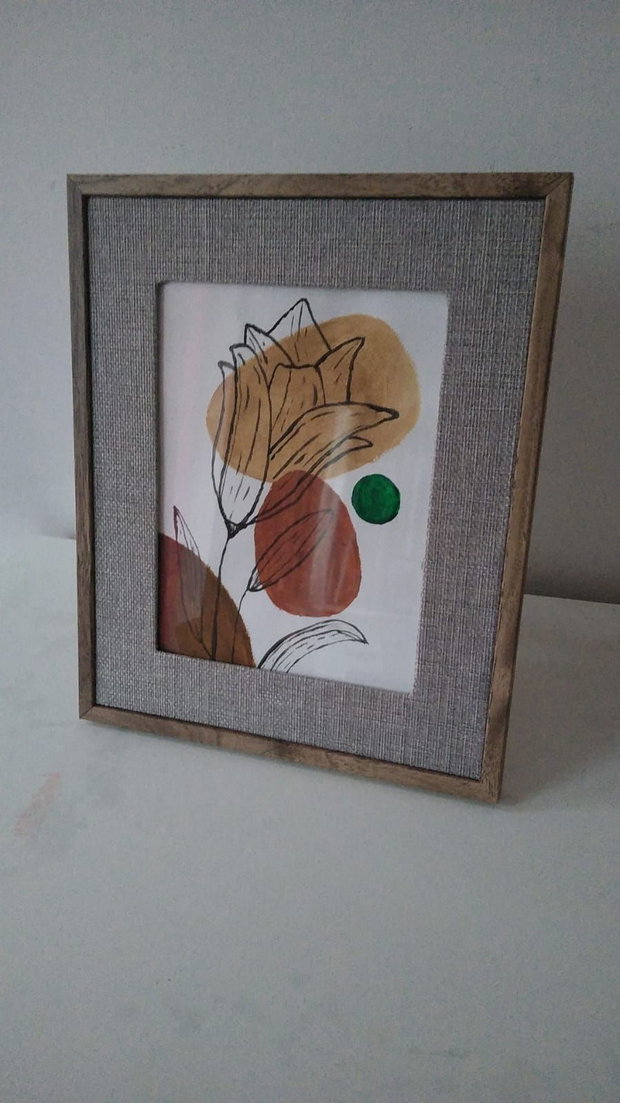 Tablou cu floare, pictat manual cu acrilic pe carton