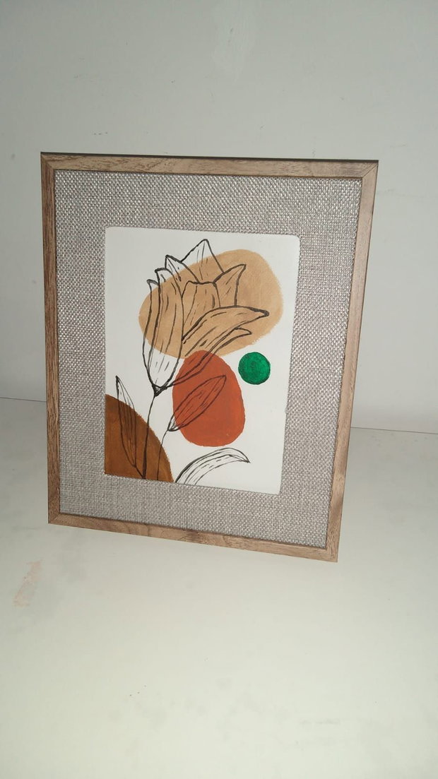 Tablou cu floare, pictat manual cu acrilic pe carton