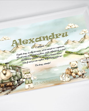 Set aniversar personalizat 1 anisor - Ursuletul calator- Tavita turta si accesorii