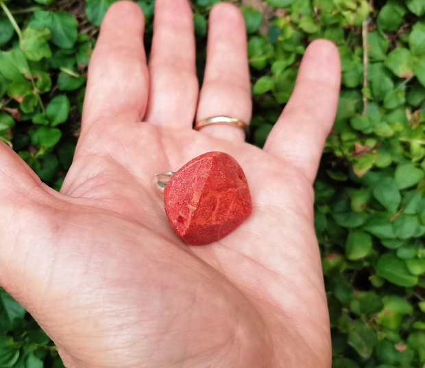 Inel Coral fatetat si Argint 925 - IN990 - Inel caramiziu reglabil, inel rotund, inel cadou, cadou sotie, cadou 8 martie, cadou Craciun, cadou romantic