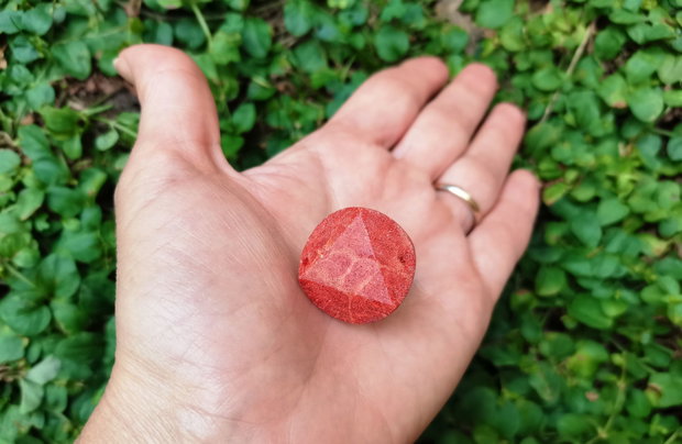 Inel Coral fatetat si Argint 925 - IN990 - Inel caramiziu reglabil, inel rotund, inel cadou, cadou sotie, cadou 8 martie, cadou Craciun, cadou romantic