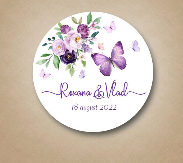 Etichete mărturii nuntă, cu design minimalist și accente botanice