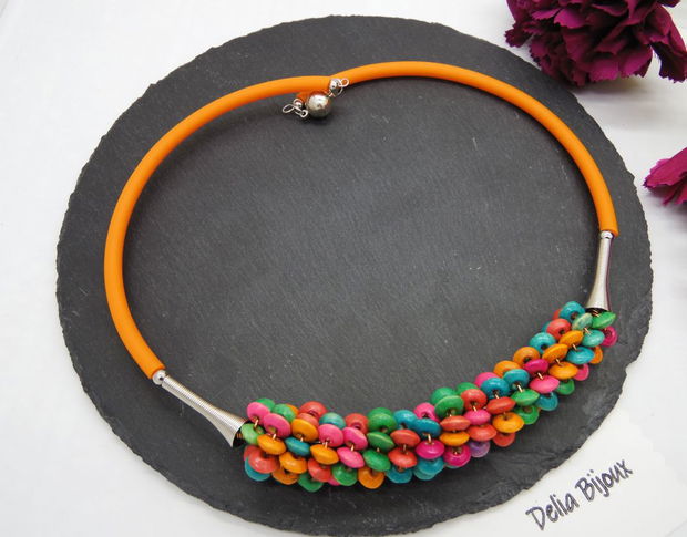 Colier statement handmade unicat - lemn (cod1241)