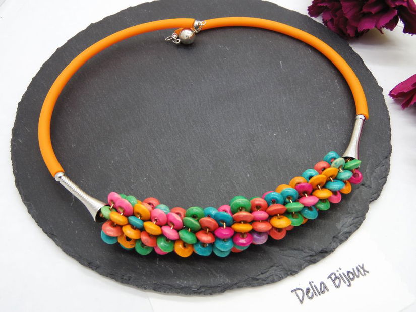 Colier statement handmade unicat - lemn (cod1241)