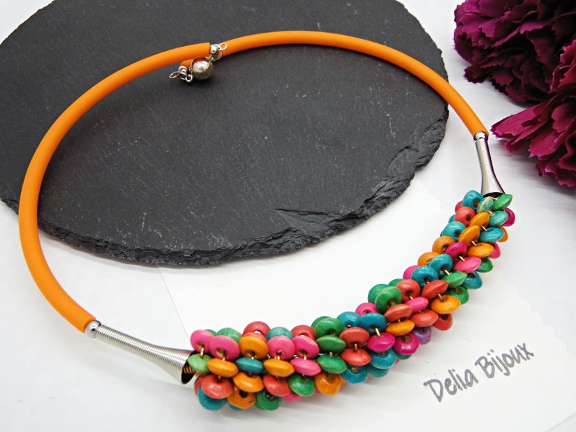 Colier statement handmade unicat - lemn (cod1241)