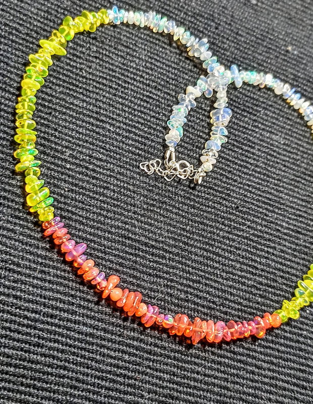Colier argint opal de foc etiopian chips lustruit lucios minimalist boho chic trendy - Transport gratuit