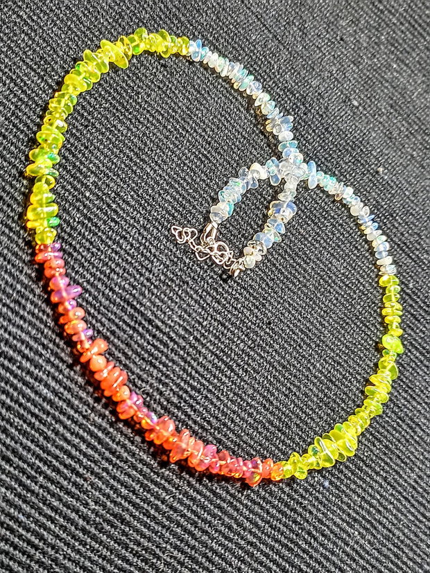 Colier argint opal de foc etiopian chips lustruit lucios minimalist boho chic trendy - Transport gratuit