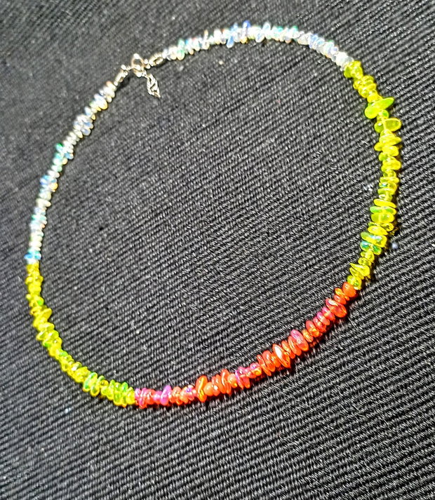 Colier argint opal de foc etiopian chips lustruit lucios minimalist boho chic trendy - Transport gratuit
