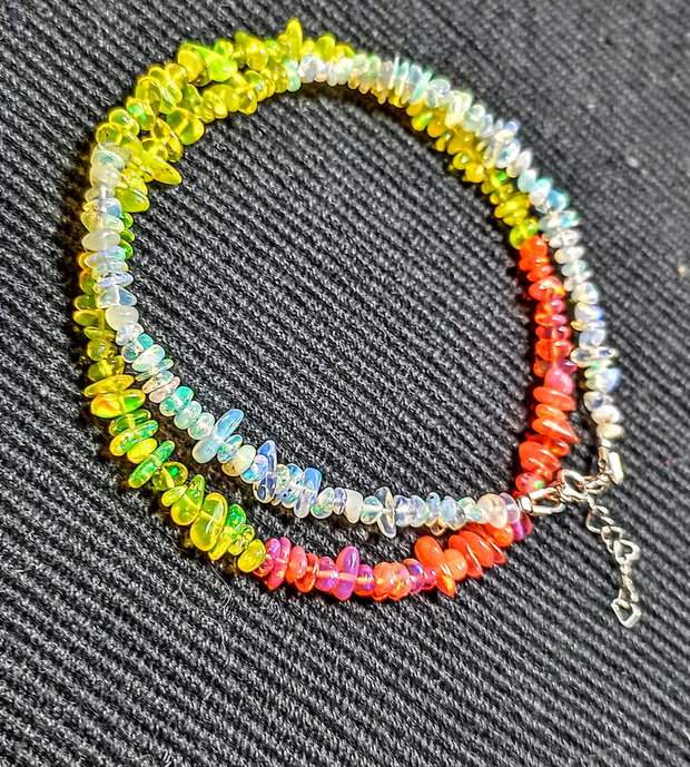Colier argint opal de foc etiopian chips lustruit lucios minimalist boho chic trendy - Transport gratuit