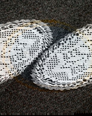mileu oval crosetat manual alb auriu , 30 / 22 cm