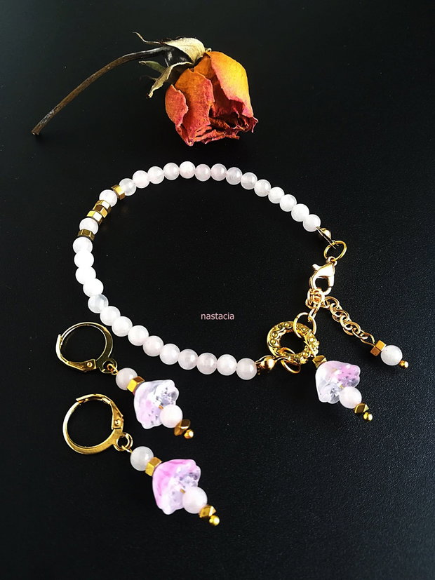 set cuart roz cu flori de lotus