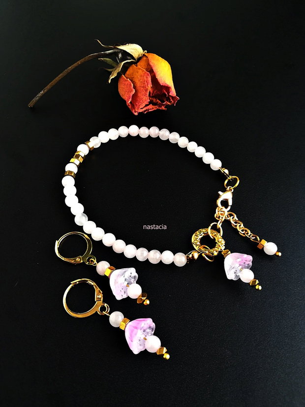 set cuart roz cu flori de lotus