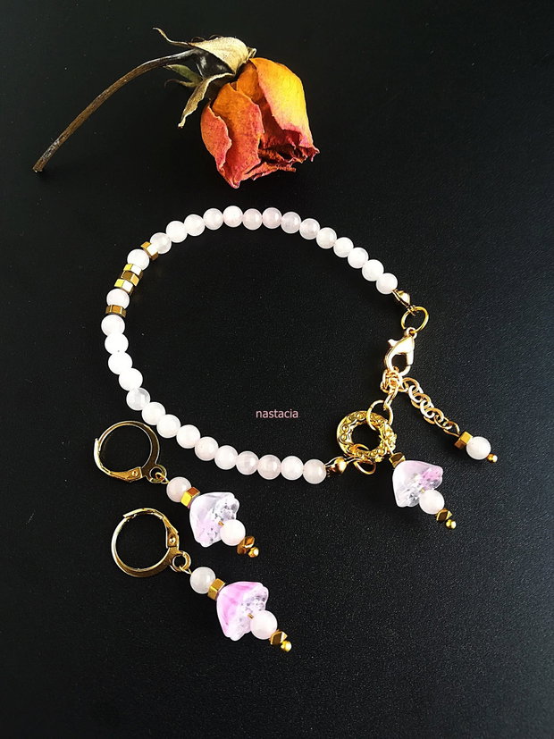 set cuart roz cu flori de lotus