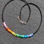 Colier argint opal de foc etiopian curcubeu rainbow chips lustruit lucios onix negru minimalist boho chic multicolor trendy - Transport gratuit