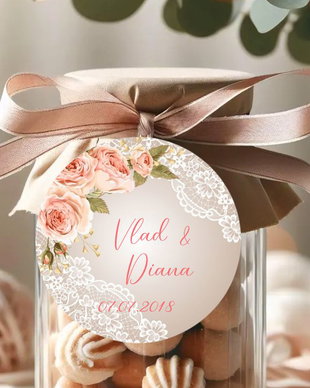 Etichete mărturii nuntă Romantic rose
