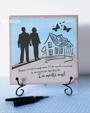 Tablou pictat manual personalizat cu mesaj aniversare casatorie