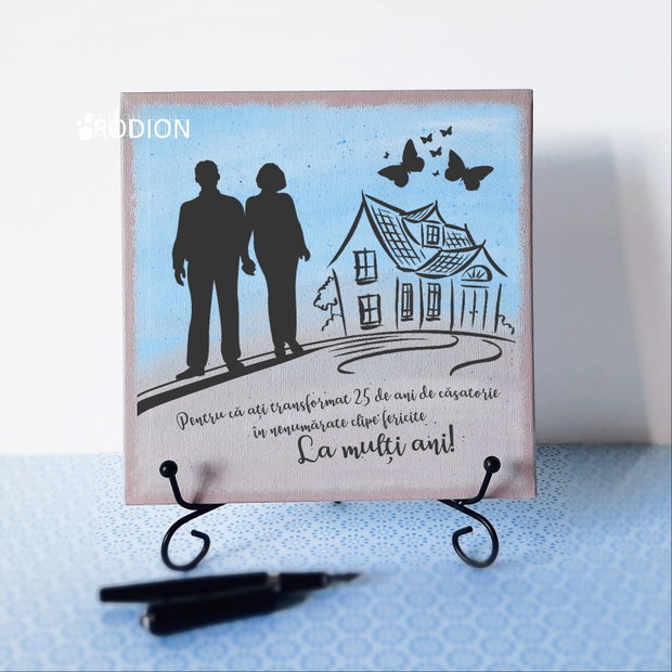 Tablou pictat manual personalizat cu mesaj aniversare casatorie