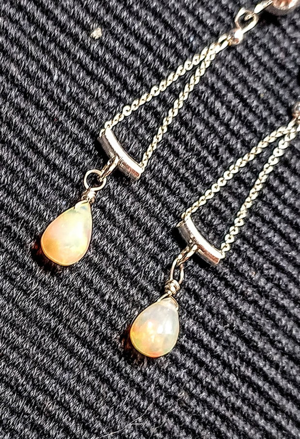 Cercei argint opal de foc etiopian picatura lant argint minimalisti boho chic trendy - Transport gratuit