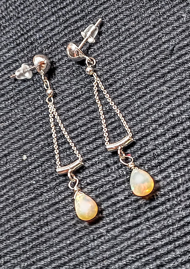 Cercei argint opal de foc etiopian picatura lant argint minimalisti boho chic trendy - Transport gratuit