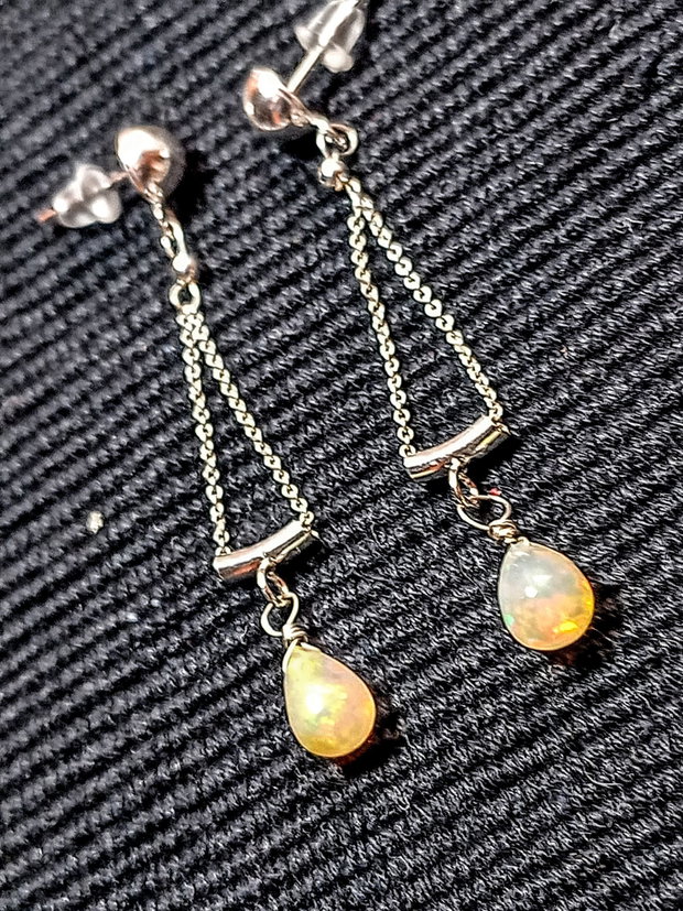 Cercei argint opal de foc etiopian picatura lant argint minimalisti boho chic trendy - Transport gratuit