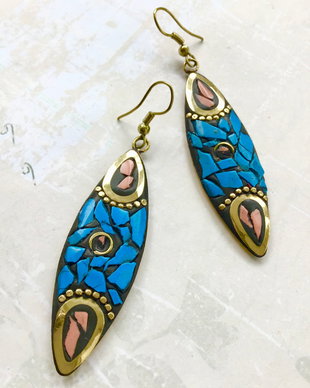 Cercei Nepalezi lapis lazuli & coral rosu