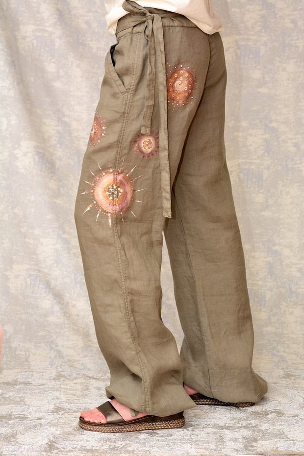 Pantaloni de in cu pictură abstractă, unicat