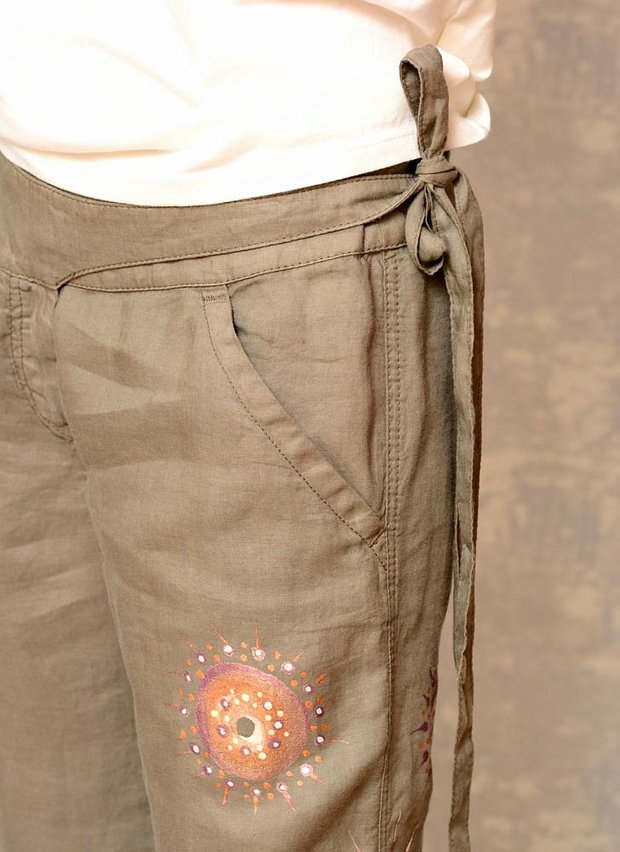 Pantaloni de in cu pictură abstractă, unicat