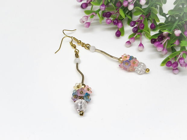 Cercei buchet floral cu cristal de gheata si piatra lunii