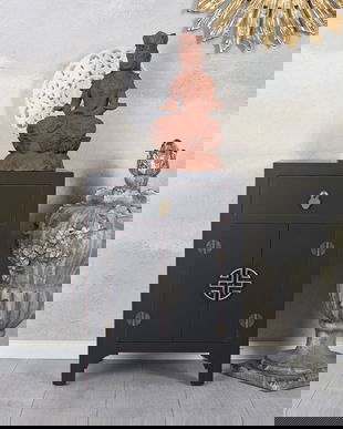 Noptiera exotica din lemn masiv negru