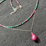 Colier argint rubin in zoisit rubin picatura fatetata lant argint minimalist boho chic trendy - Transport gratuit