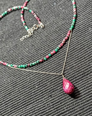 Colier argint rubin in zoisit rubin picatura fatetata lant argint minimalist boho chic trendy - Transport gratuit