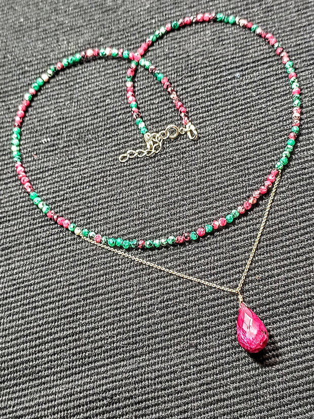 Colier argint rubin in zoisit rubin picatura fatetata lant argint minimalist boho chic trendy - Transport gratuit