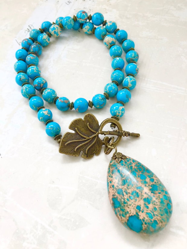 Colier vintage regalit bleu turcoaz