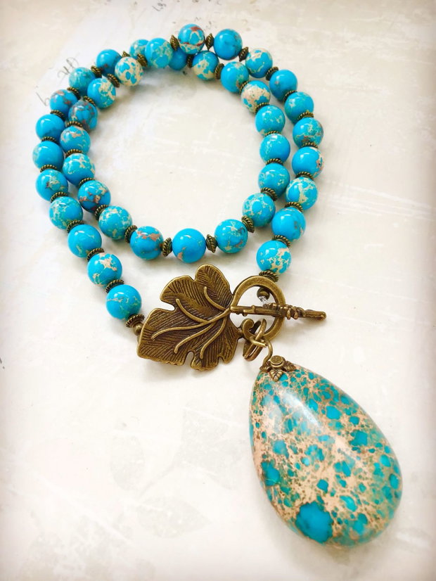 Colier vintage regalit bleu turcoaz