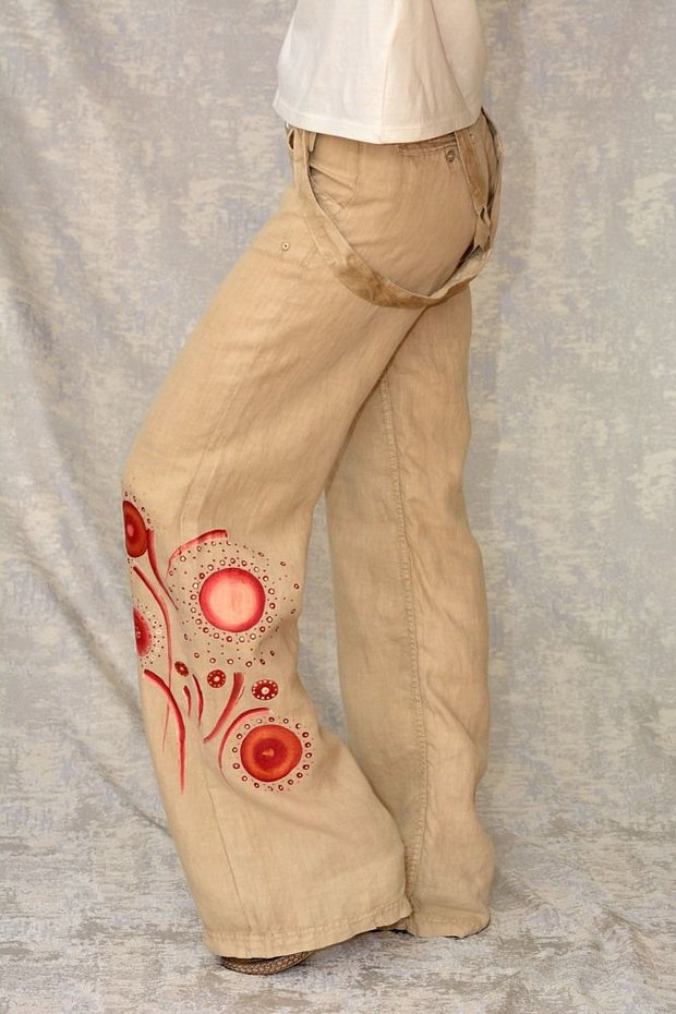 Pantaloni de in cu pictură abstractă, unicat