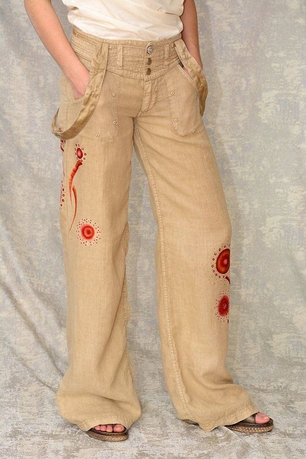 Pantaloni de in cu pictură abstractă, unicat