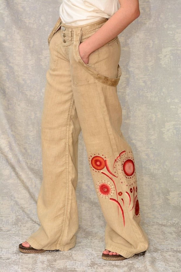Pantaloni de in cu pictură abstractă, unicat