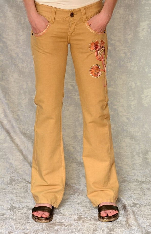 Pantaloni cu pictură florală, unicat