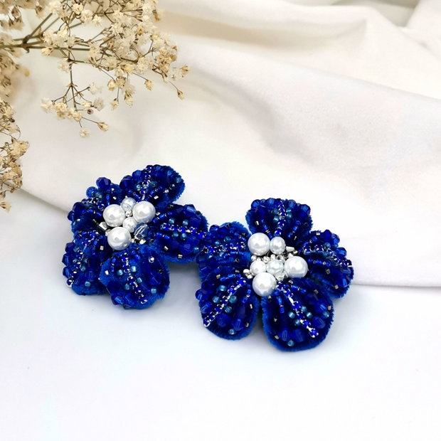 Rezervat Cercei floare catifea 3D- Ecou de Catifea - Cercei Regal Blue