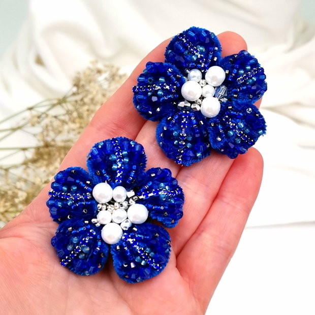 Rezervat Cercei floare catifea 3D- Ecou de Catifea - Cercei Regal Blue