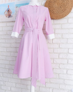 Rochie Camasa Lila cu Guler Alb