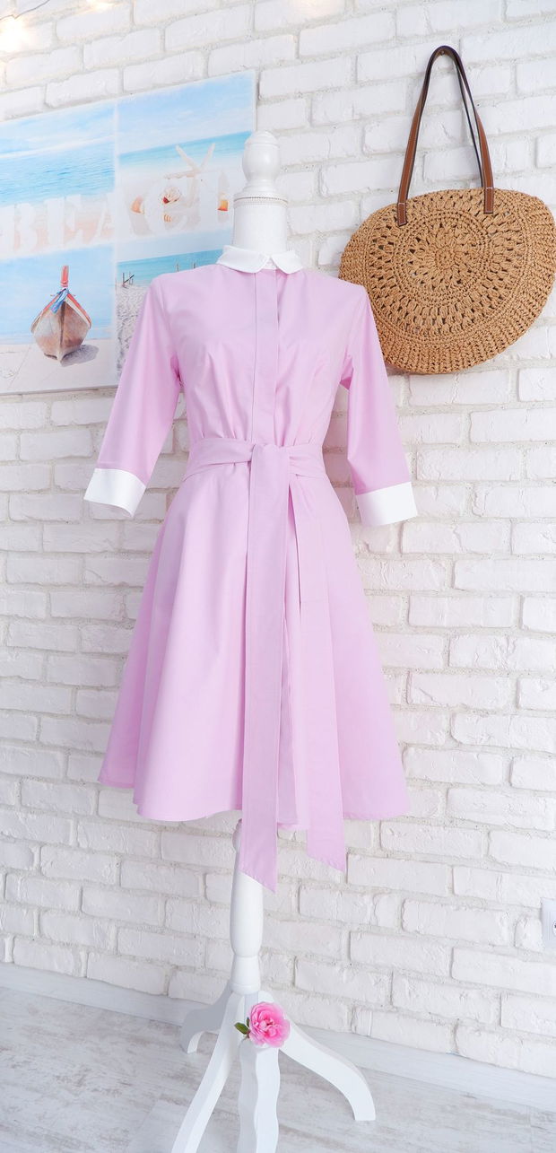 Rochie Camasa Lila cu Guler Alb