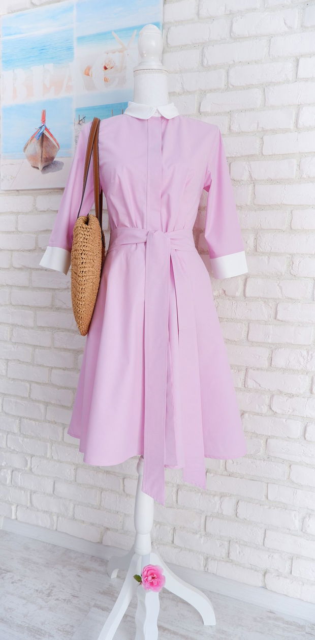 Rochie Camasa Lila cu Guler Alb