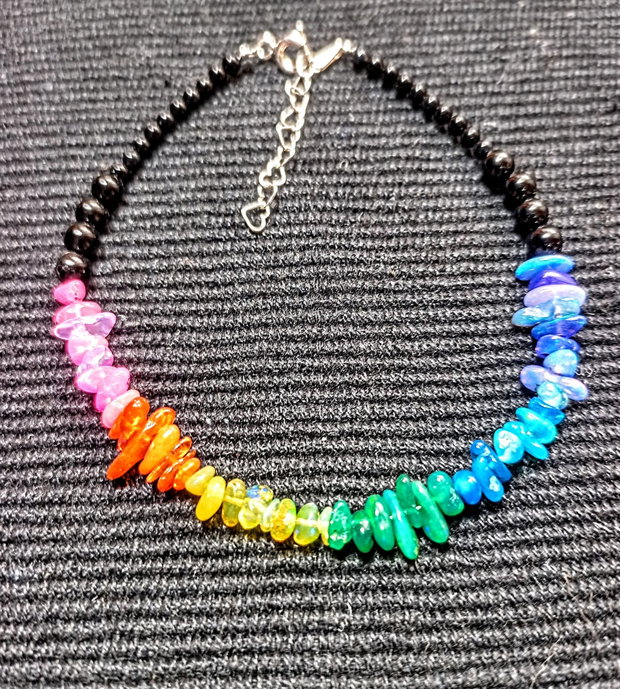 Bratara argint opal de foc etiopian onix negru curcubeu rainbow multicolora minimalista boho chic trendy - Transport gratuit
