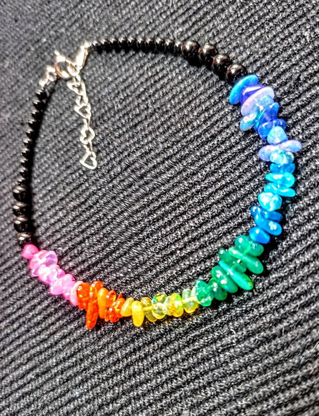 Bratara argint opal de foc etiopian onix negru curcubeu rainbow multicolora minimalista boho chic trendy - Transport gratuit
