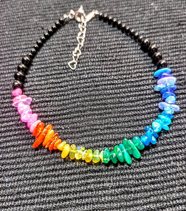 Bratara argint opal de foc etiopian onix negru curcubeu rainbow multicolora minimalista boho chic trendy - Transport gratuit