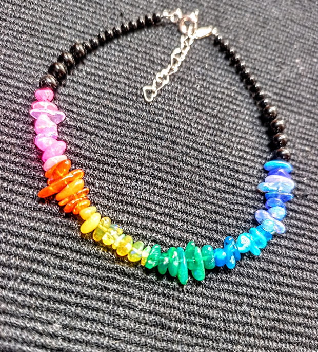 Bratara argint opal de foc etiopian onix negru curcubeu rainbow multicolora minimalista boho chic trendy - Transport gratuit