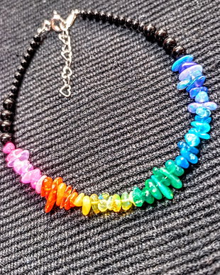Bratara argint opal de foc etiopian onix negru curcubeu rainbow multicolora minimalista boho chic trendy - Transport gratuit