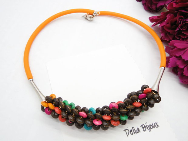 Colier statement handmade unicat - lemn (cod1243)