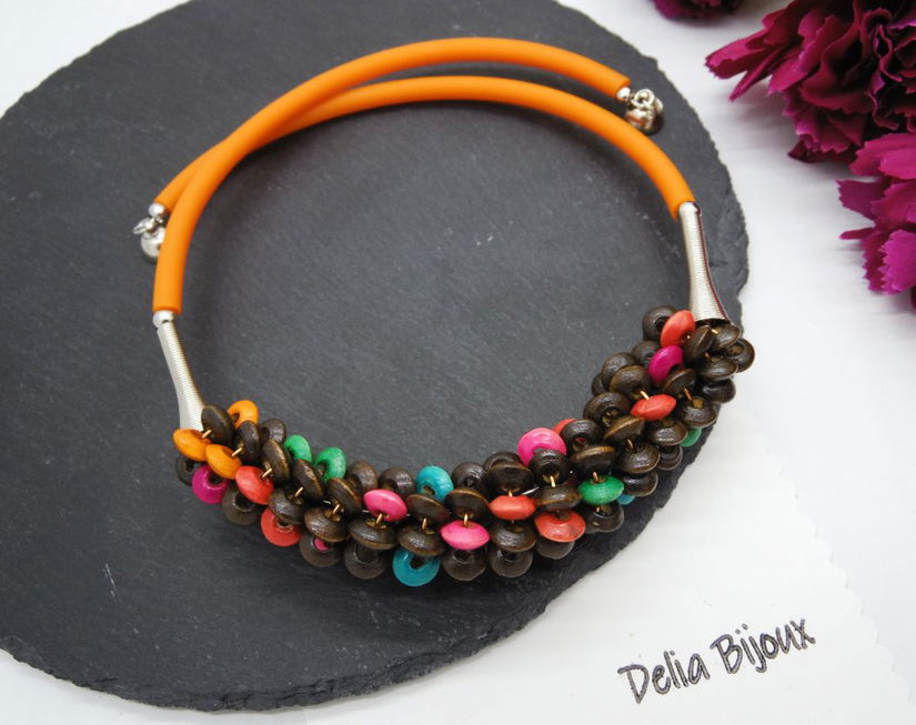 Colier statement handmade unicat - lemn (cod1243)
